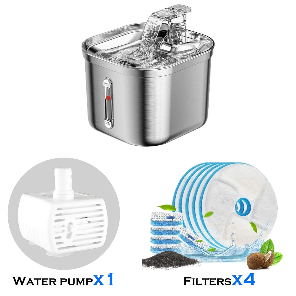 Cat Water Fountain Made Of Stainless Steel With Continuous Fresh Water Flow