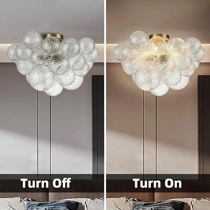 Luminix Bubble Chandelier with Ribbed Glass and Gold Finish