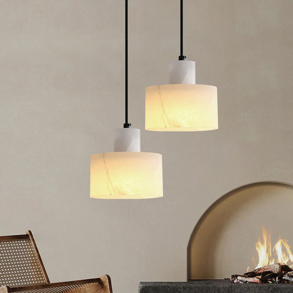 Lira Modern White Marble Pendant Light With Brass
