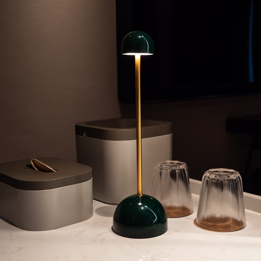 Vynir Emerald Green Base and Top with Brass Stem Table Lamp