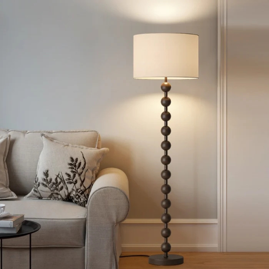 LumaVero Japandi Wood Floor Lamp With Warm LED Glow And Fabric Diffuser
