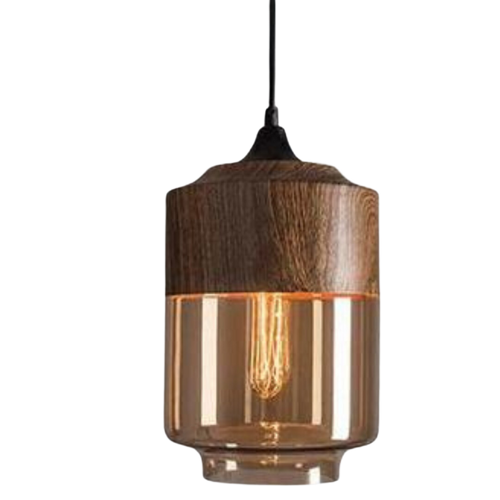 Kirrea závěsná lampa z nordického dřeva a tónovaného skla pro moderní bydlení