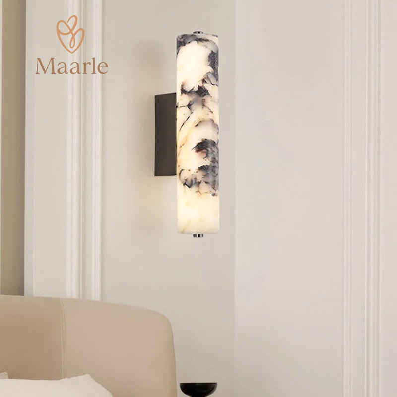 Marvello | Natural Marble Cylindrical Wall Lamp for Bedroom and Stairs