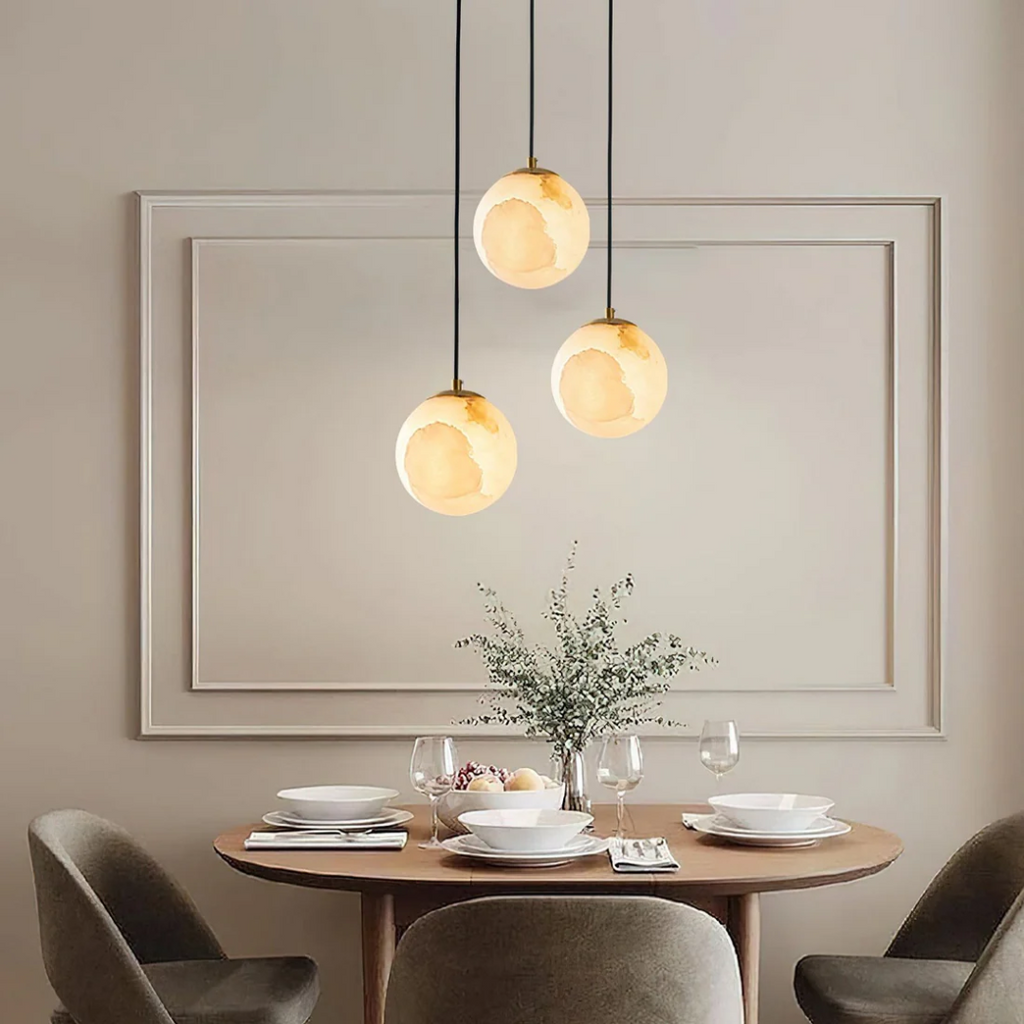 Aurelle Travertine and Alabaster Ball Pendant Lighting