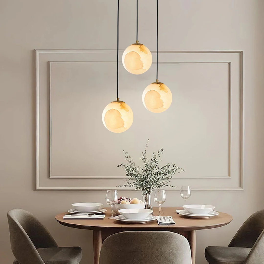 Aurelle Travertine and Alabaster Ball Pendant Lighting