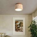 Lumera Travertine Cylinder Ceiling Light With Wood Accent