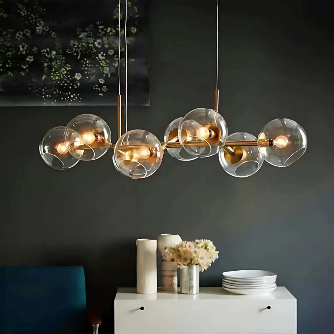 Solara Gold Glass Pendant Light With Elegant Globes For Dining Table