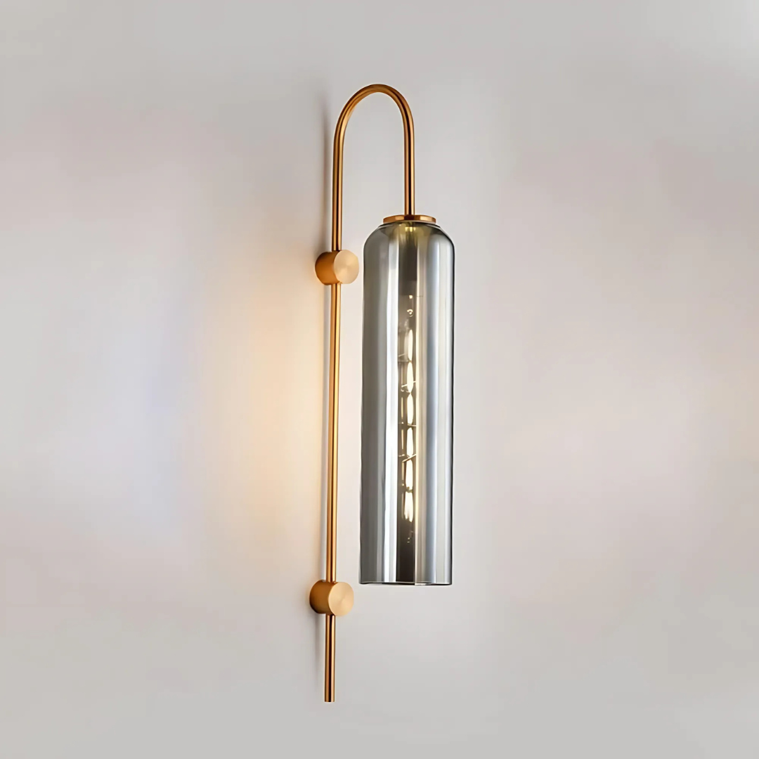 LumaClad Glas LED Vägglampa med Rökta Glastrådar i Blått och Vitt