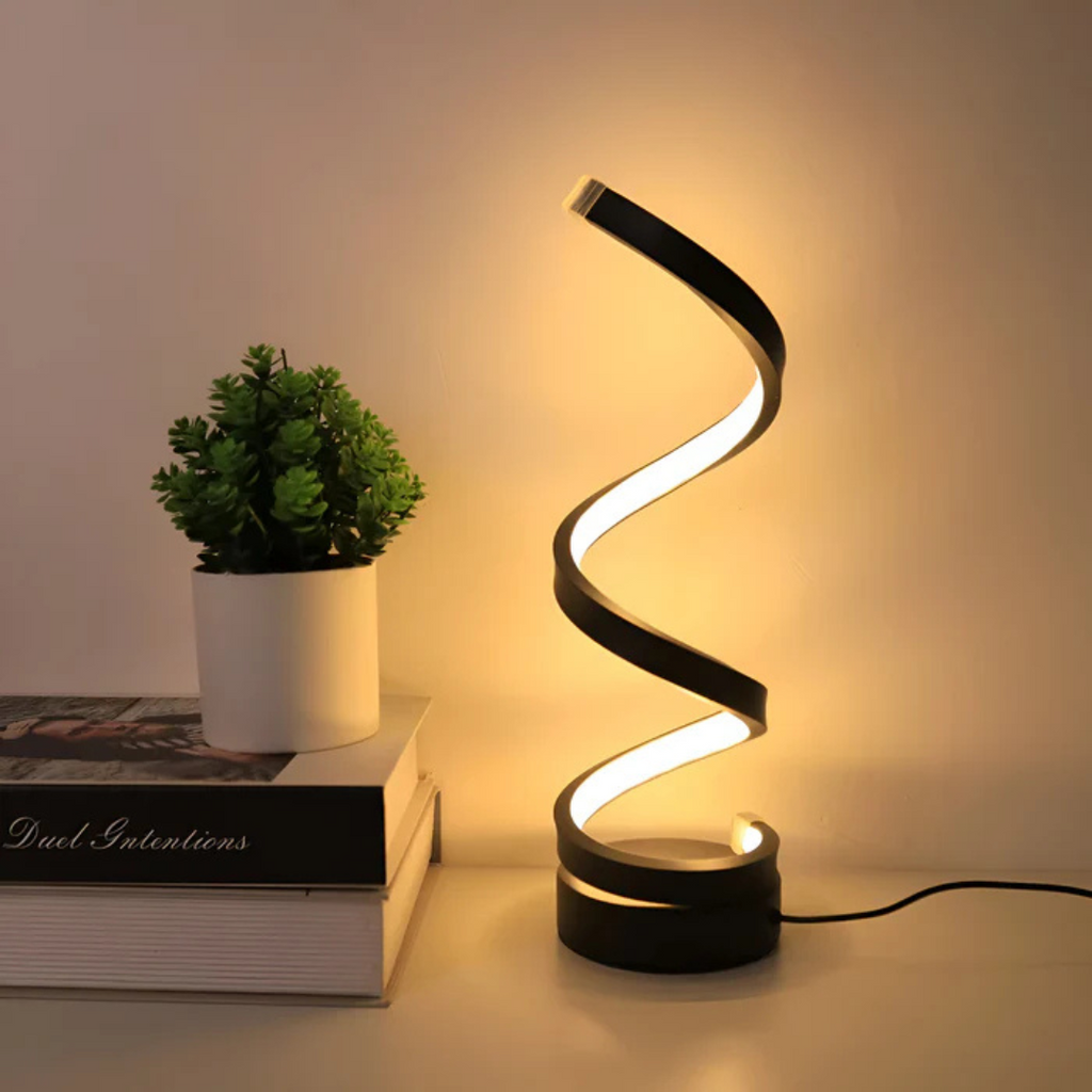 Lampa stołowa LED LumaSpire Spiralna zasilana baterią, ściemnialna, regulowana barwa światła