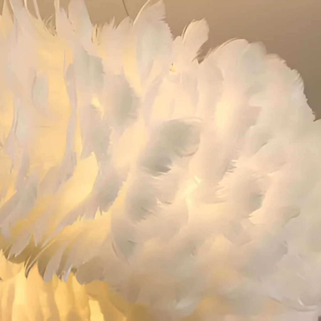 Cresora | White Circular Feather Pendant Light For Elegant Rooms