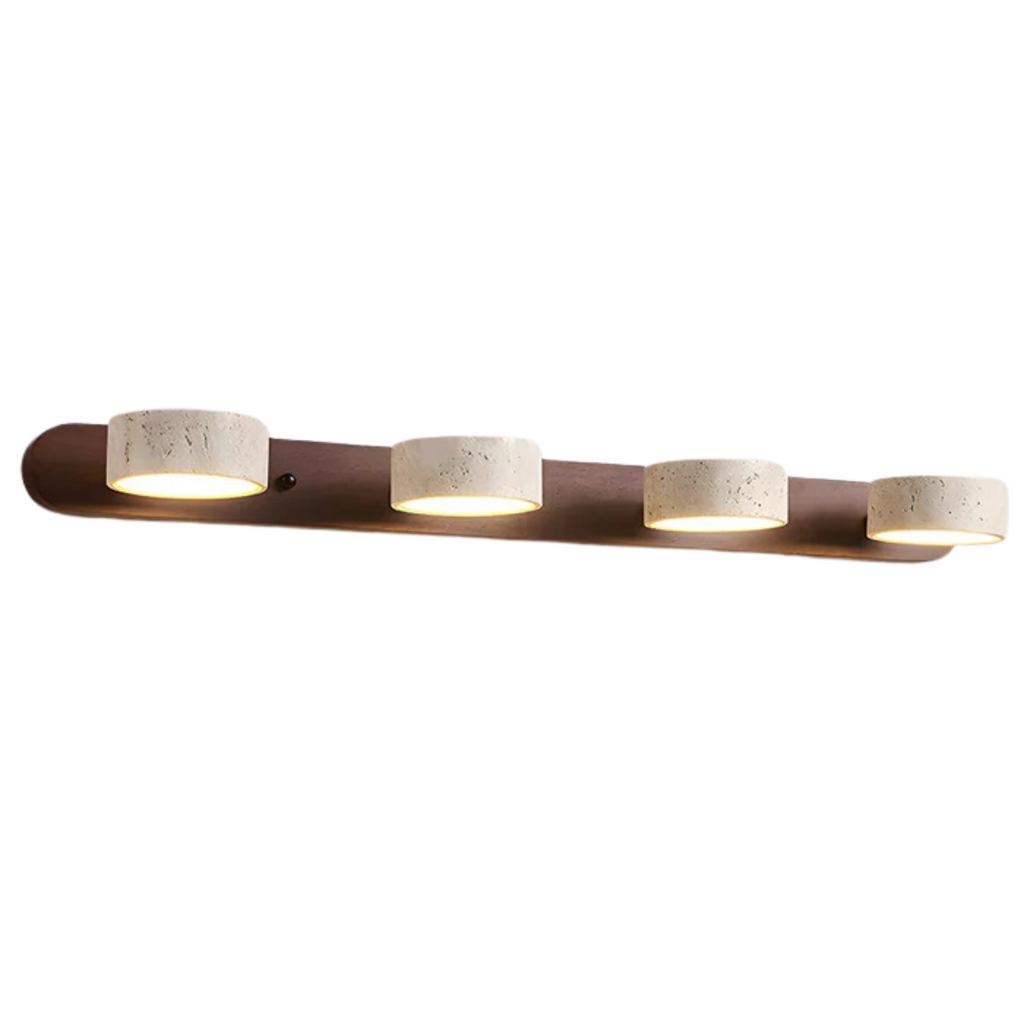 Havencrest Travertine Wall Light With Warm Wood Accents And Ambient Glow
