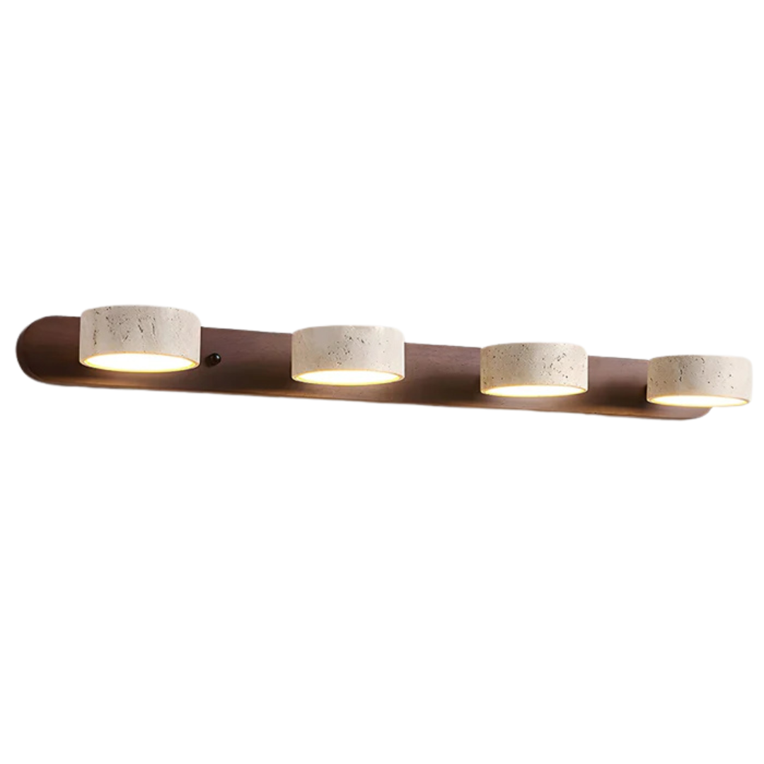 Havencrest Travertine Wall Light With Warm Wood Accents And Ambient Glow