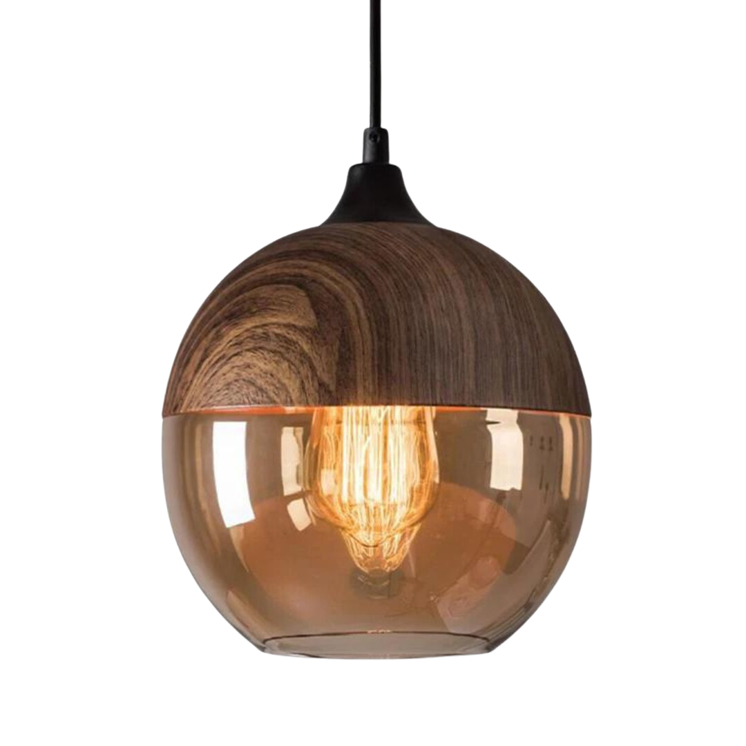 Harlow Nordic Wood and Tint Glass Pendant Light in Scandinavian Style
