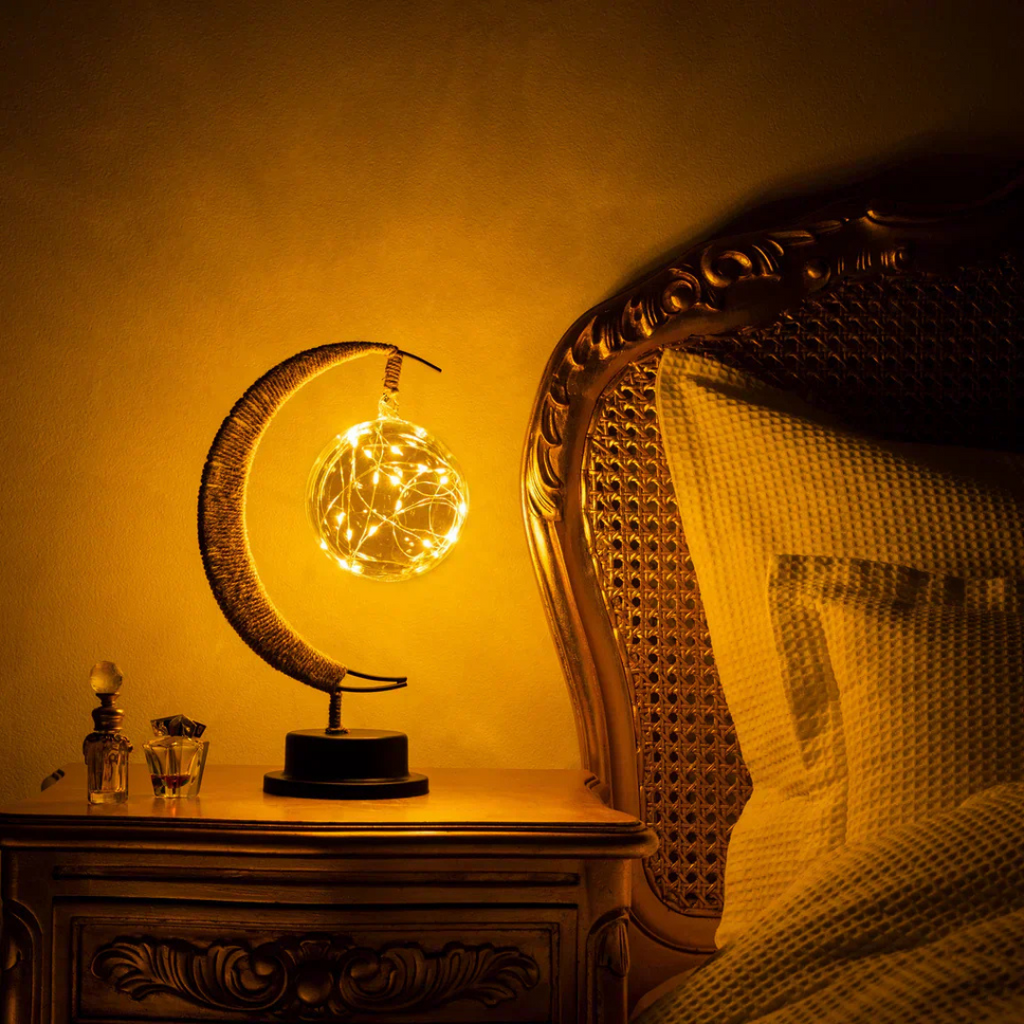 Lunara Rope Moon Tischlampe mit warmem Nachtlichtschein