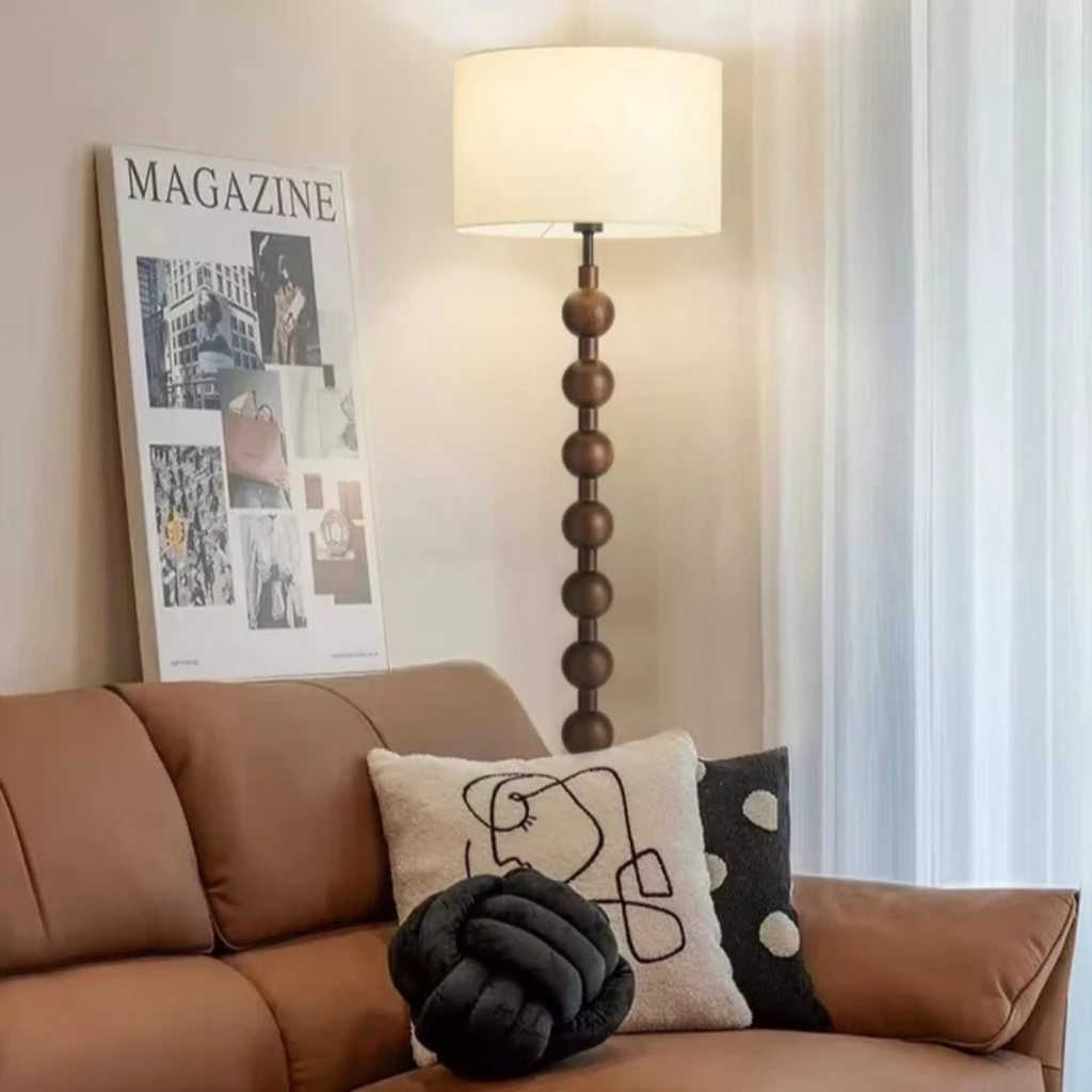 LumaVero Japandi Wood Floor Lamp With Warm LED Glow And Fabric Diffuser