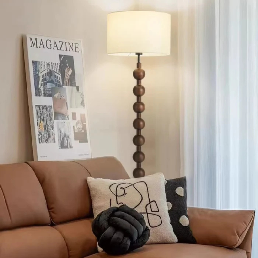 LumaVero Japandi Wood Floor Lamp With Warm LED Glow And Fabric Diffuser