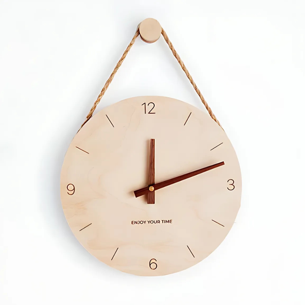 Rope Wood Wall Clock With Blank Face And Silent Movement