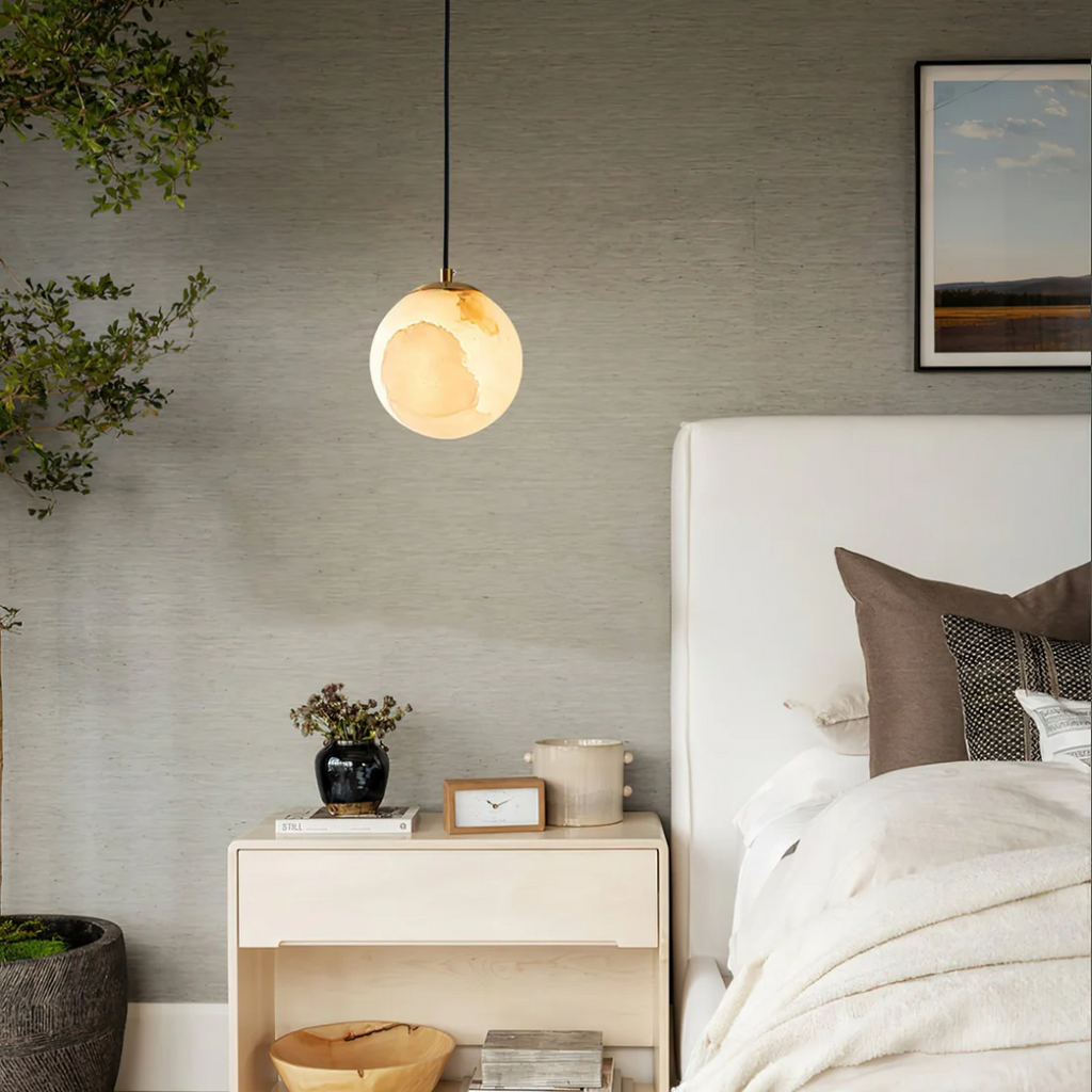 Aurelle Travertine and Alabaster Ball Pendant Lighting