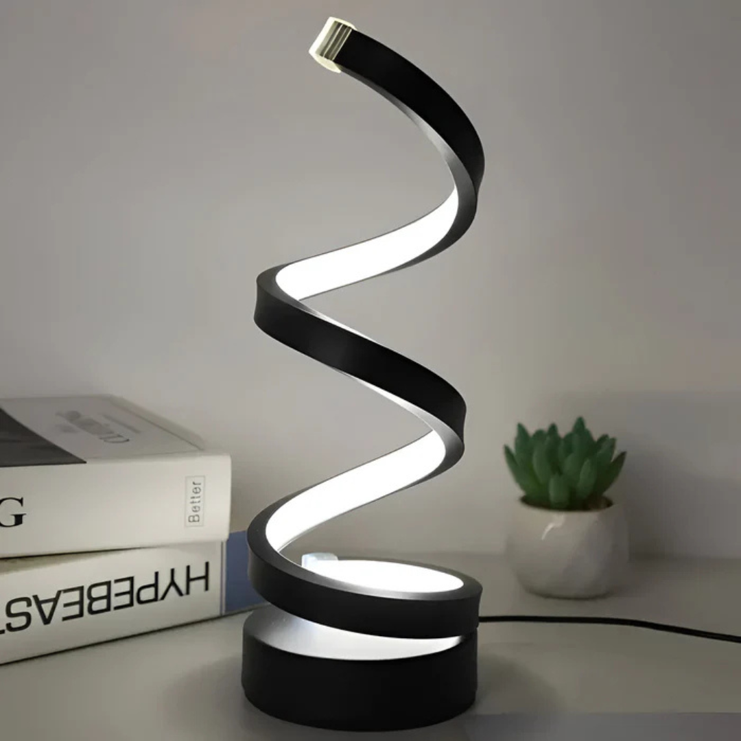 Lampa stołowa LED LumaSpire Spiralna zasilana baterią, ściemnialna, regulowana barwa światła
