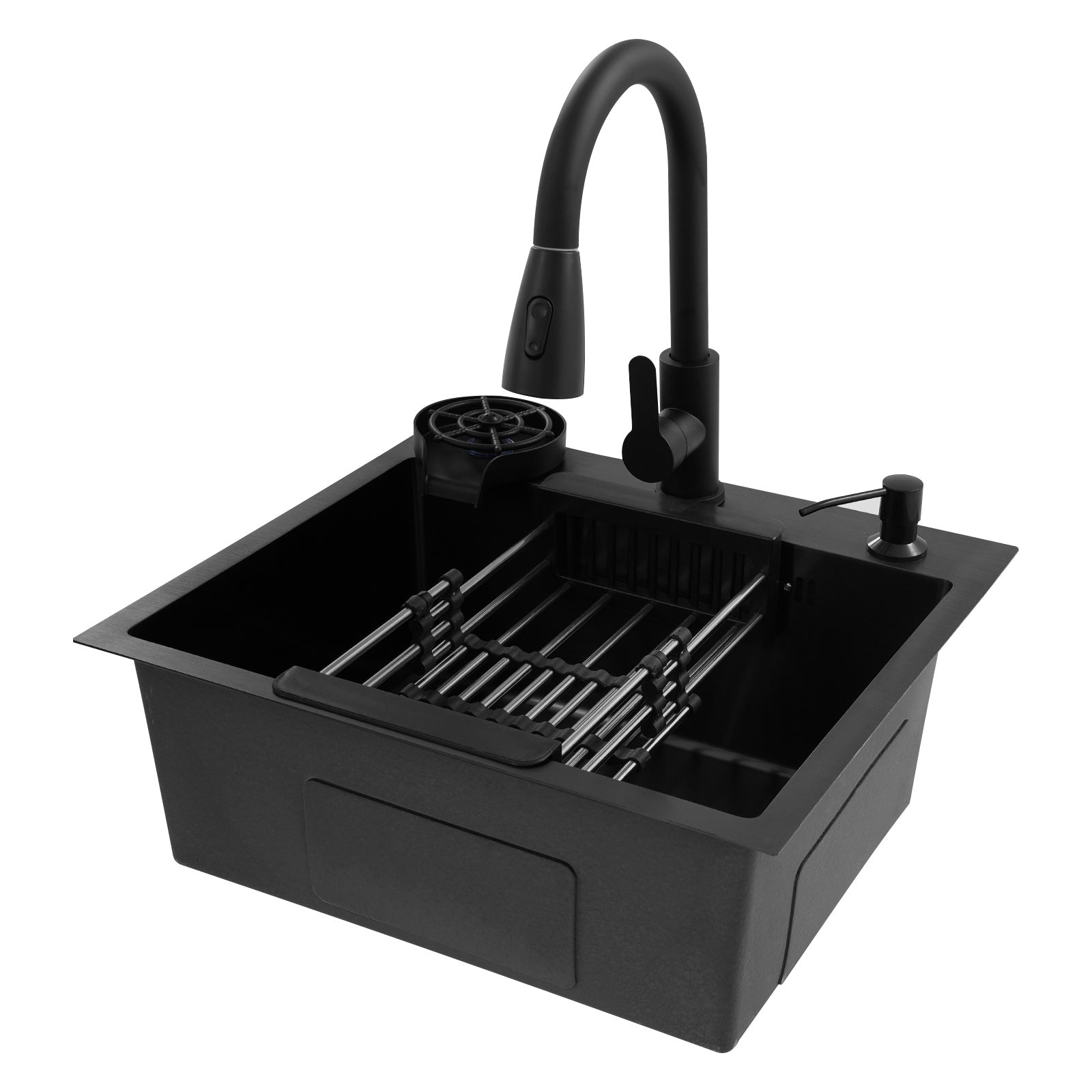 Lavello da Cucina in Acciaio Inox Nero NovaLine con Rubinetto Estraibile e Accessori Integrati