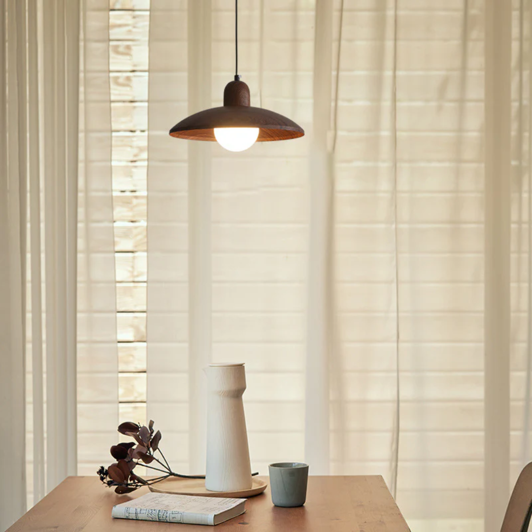 Kazumi Walnut Finish Japanese Wabi-Sabi Pendant Lamp