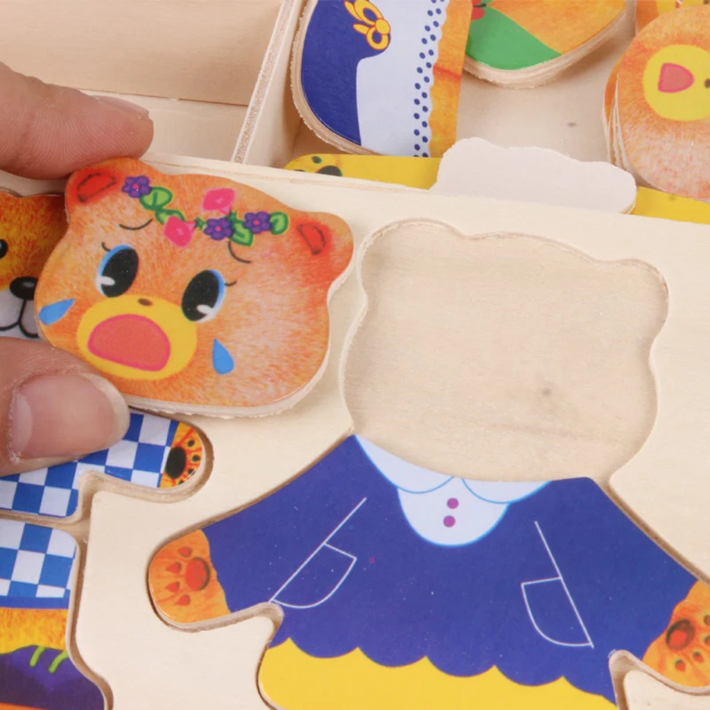 Puzzle din lemn Boris și prietenii - 100 de costume pentru joacă de-a dress-up