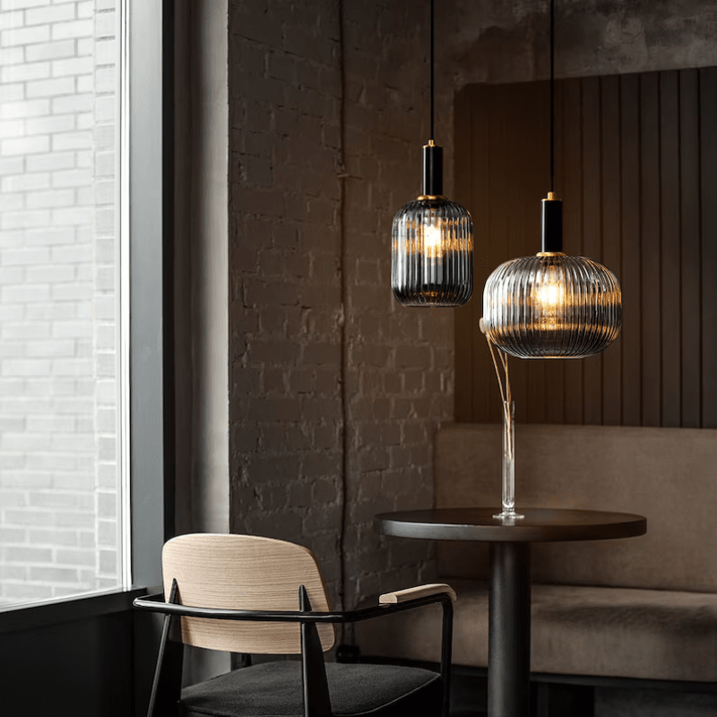 Nordic Vintage Style Striped Glass Pendant Light With Black Glass And Metal