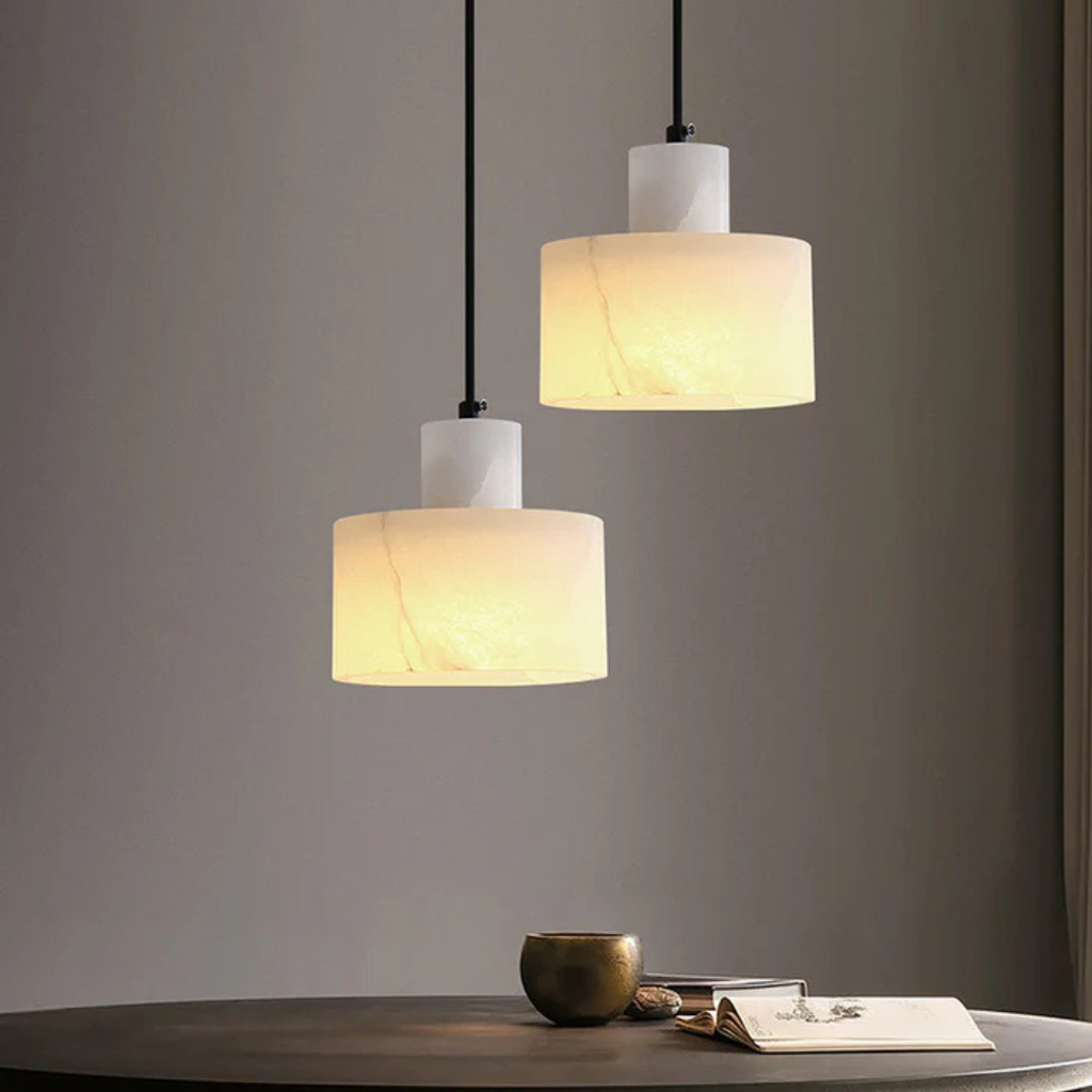 Lira Modern White Marble Pendant Light With Brass