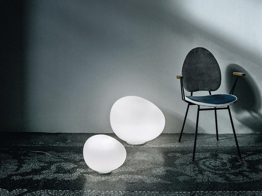 Pebbleform Table Lamp Hand Blown Acid Etched Glass and Metal in Multiple Sizes