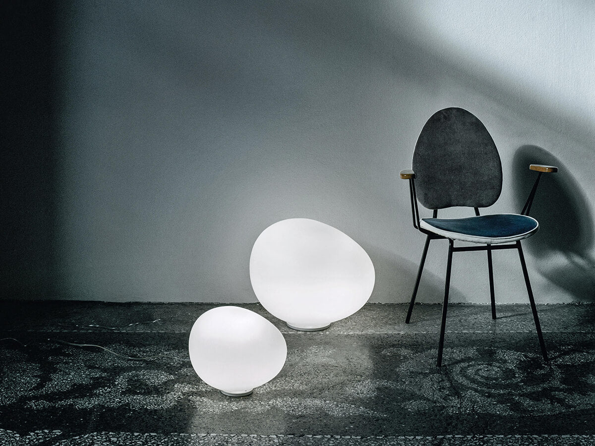 Pebbleform Table Lamp Hand Blown Acid Etched Glass and Metal in Multiple Sizes