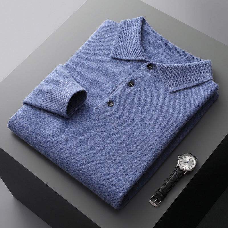 Stockholm Inspired Cashmere Merino Wool Long Sleeve Polo Shirt