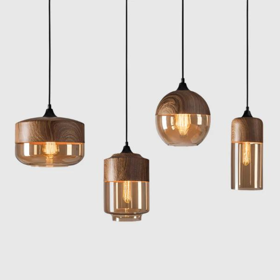 Harlow Nordic Wood and Tint Glass Pendant Light in Scandinavian Style