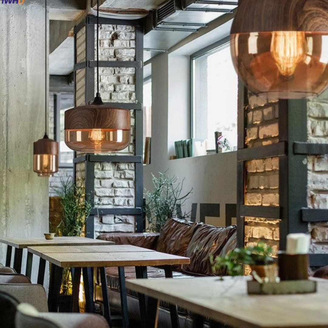 Harlow Nordic Wood and Tint Glass Pendant Light in Scandinavian Style