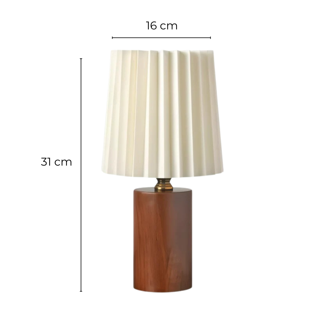 LumaRidge dřevěná LED stolní lampa s plisovaným stínidlem pro teplé světlo