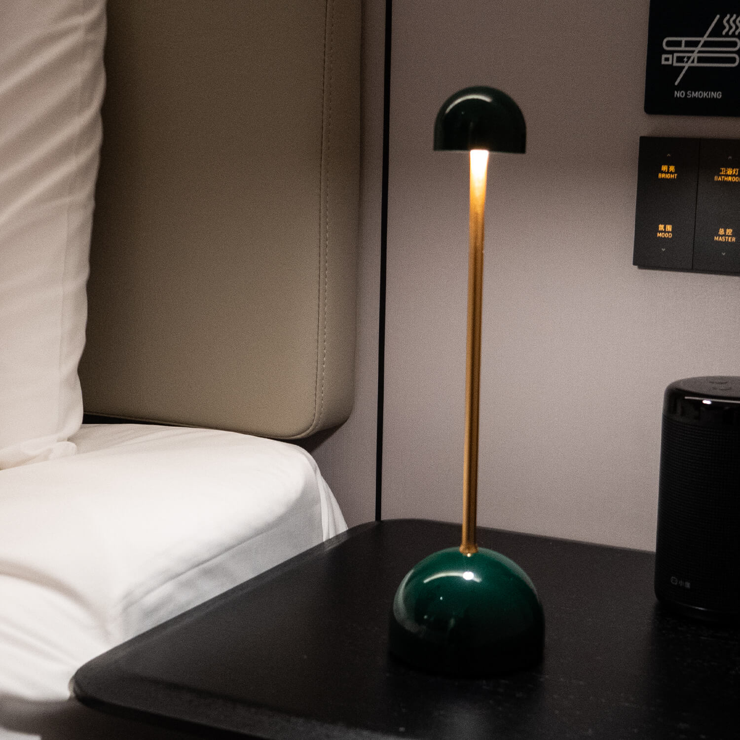 Vynir Emerald Green Base and Top with Brass Stem Table Lamp
