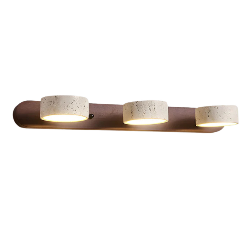 Havencrest Travertine Wall Light With Warm Wood Accents And Ambient Glow