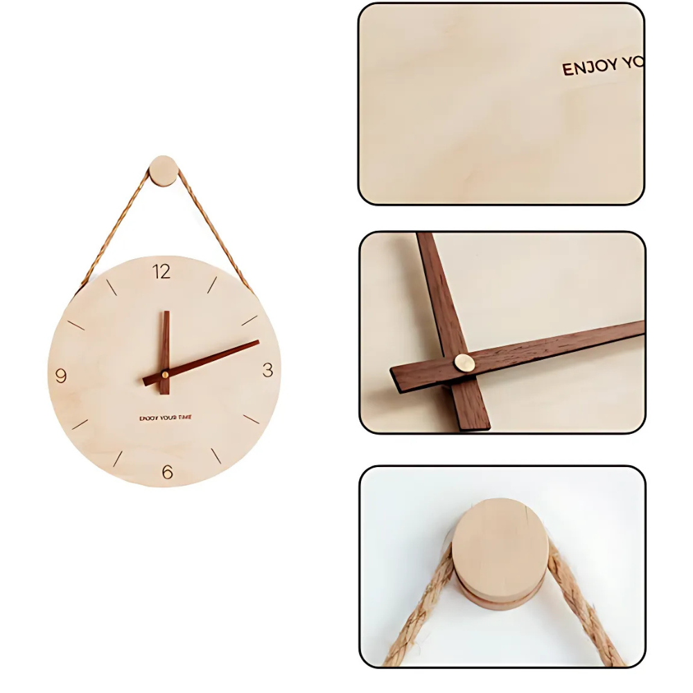 Rope Wood Wall Clock With Blank Face And Silent Movement