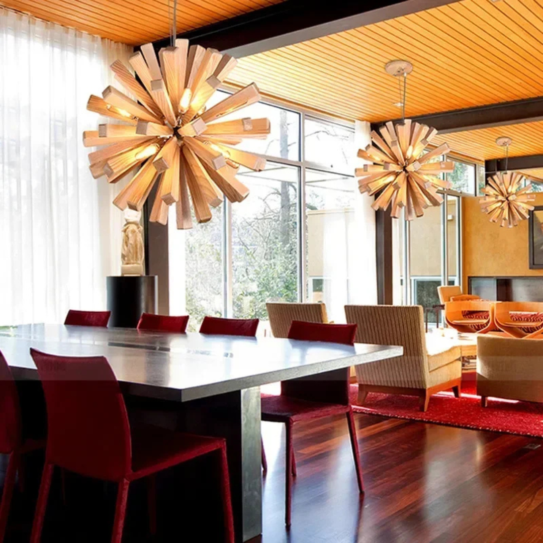Závěsné svítidlo SylvaLume Timber do jídelny s teplým dřevěným tónem