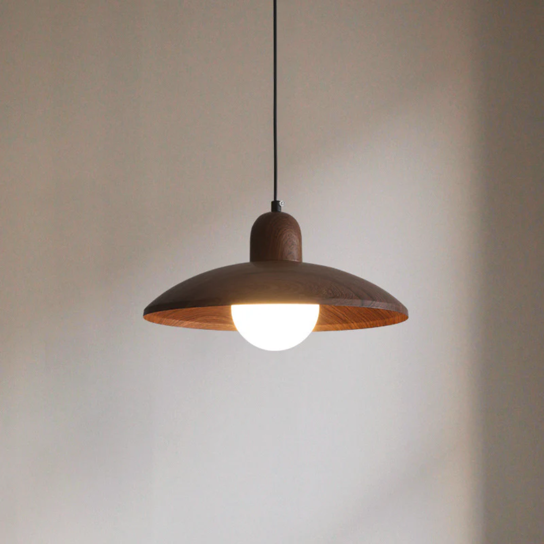Kireto Walnut Wood Pendant Light in Wabi-Sabi Style for Living Rooms