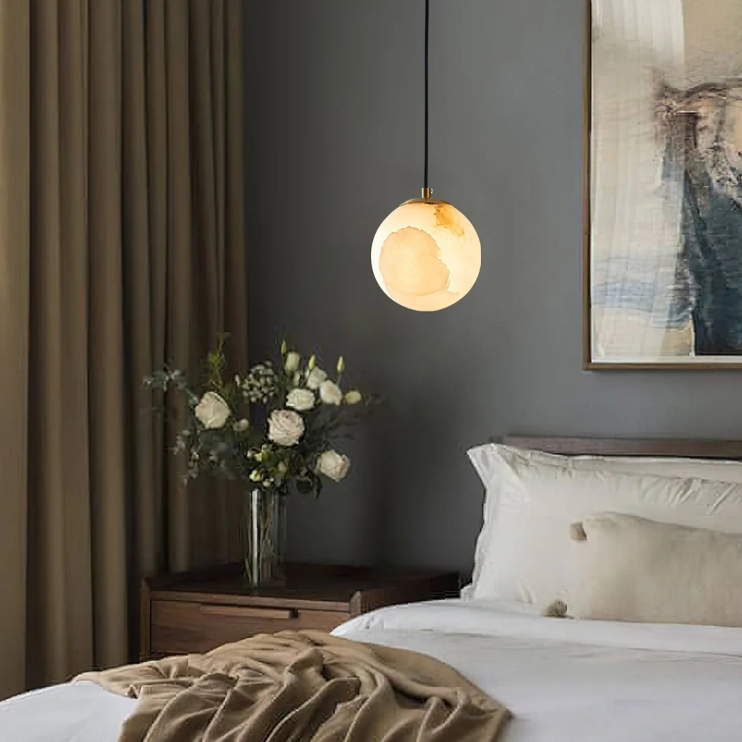 Aurelle Travertine and Alabaster Ball Pendant Lighting