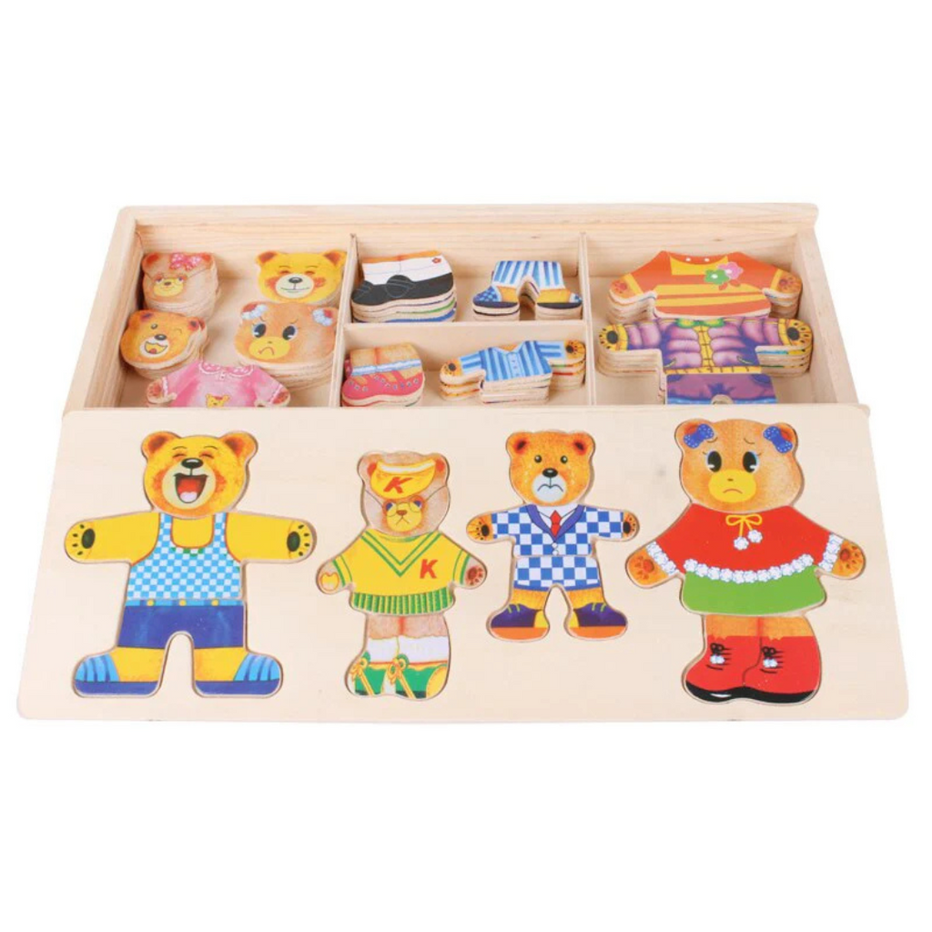 Puzzle din lemn Boris și prietenii - 100 de costume pentru joacă de-a dress-up
