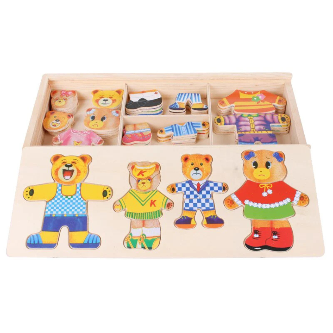 Puzzle din lemn Boris și prietenii - 100 de costume pentru joacă de-a dress-up