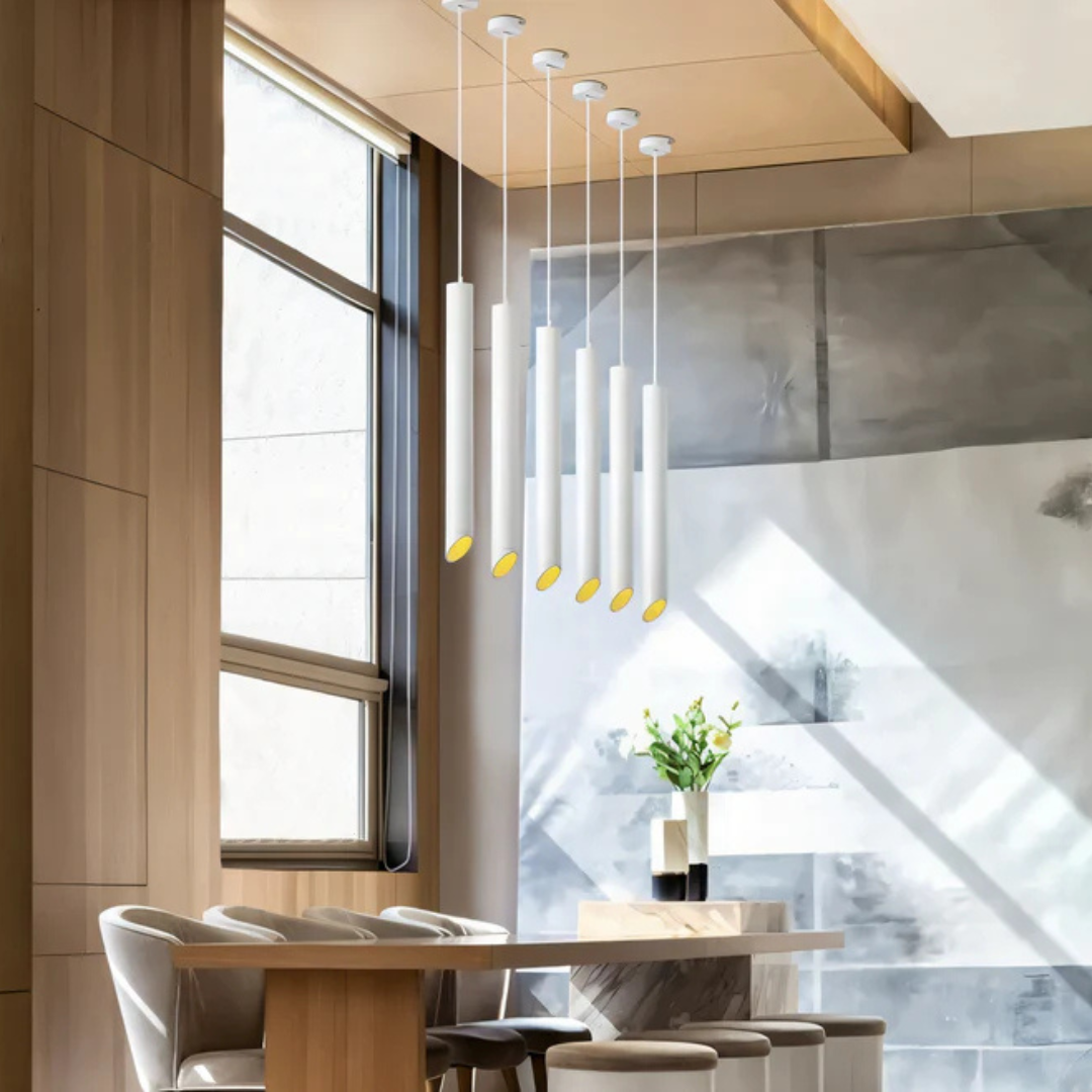 Lumora Tube Pendant Light in Aluminum for Dining Tables and Living Areas