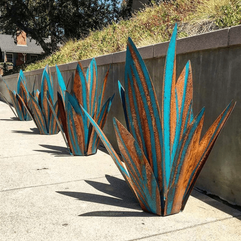 Metal Agave Garden Light In Turquoise Copper Outdoor Sculpture