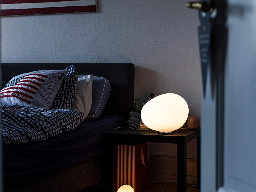 Pebbleform Table Lamp Hand Blown Acid Etched Glass and Metal in Multiple Sizes