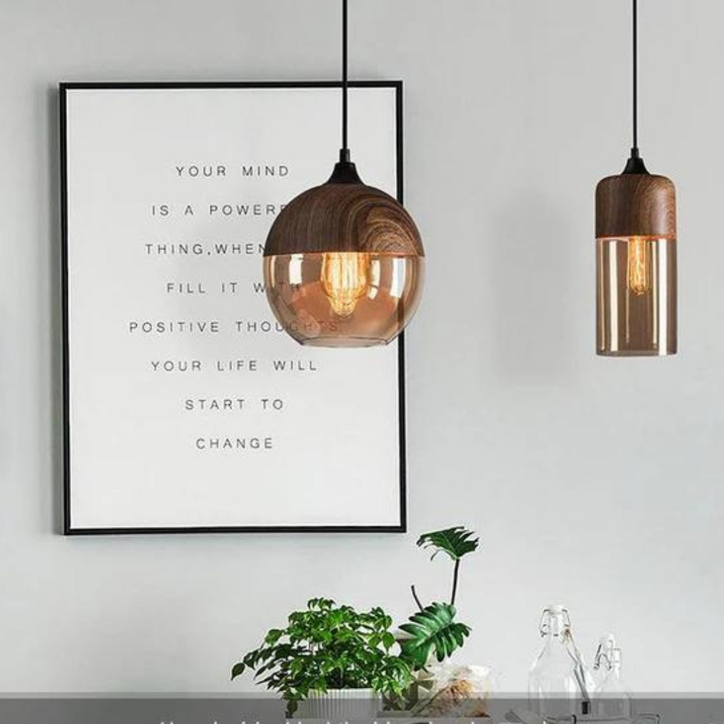 Harlow Nordic Wood and Tint Glass Pendant Light in Scandinavian Style