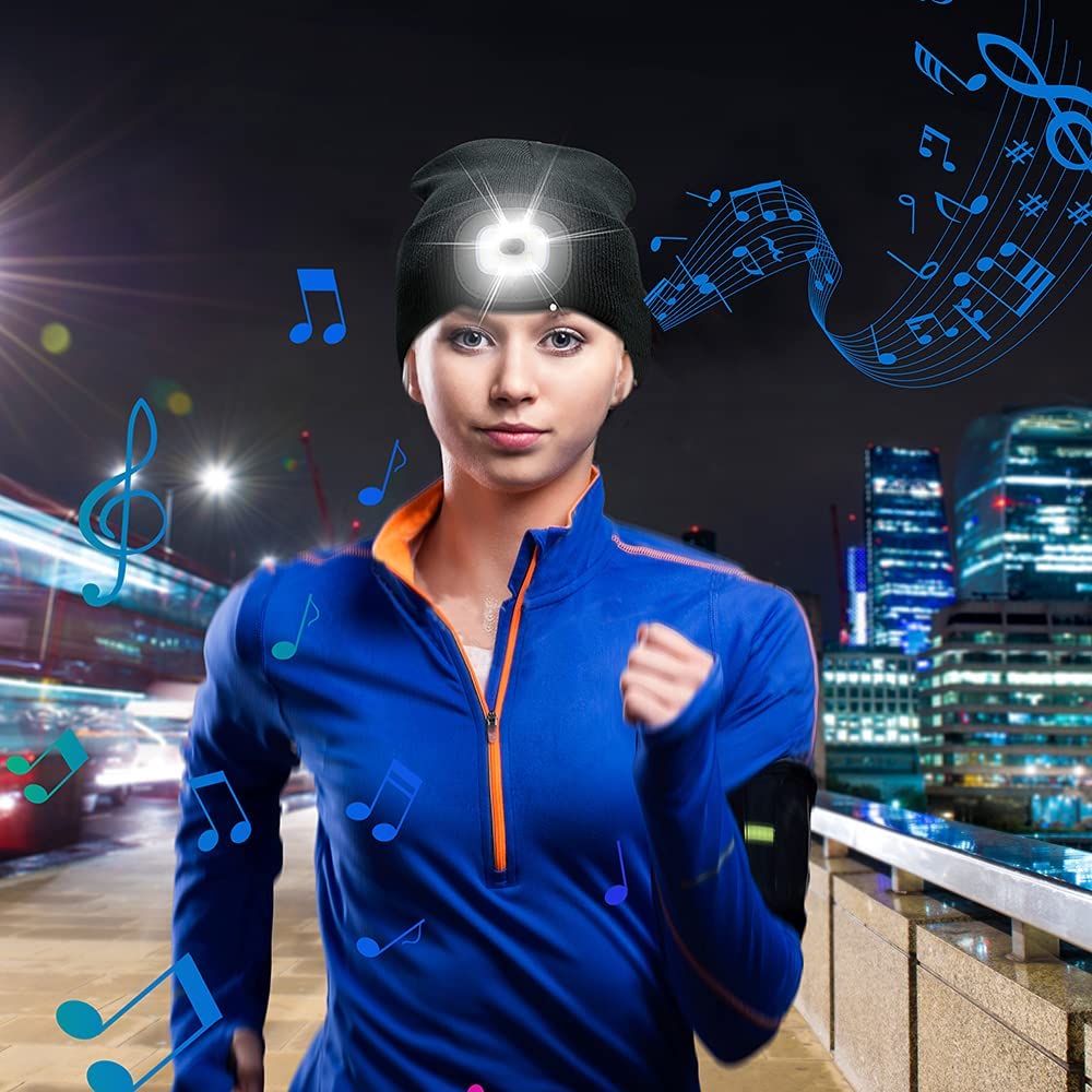 Beanie Hat With Light and Wireless Headphones, Bluetooth 5.0