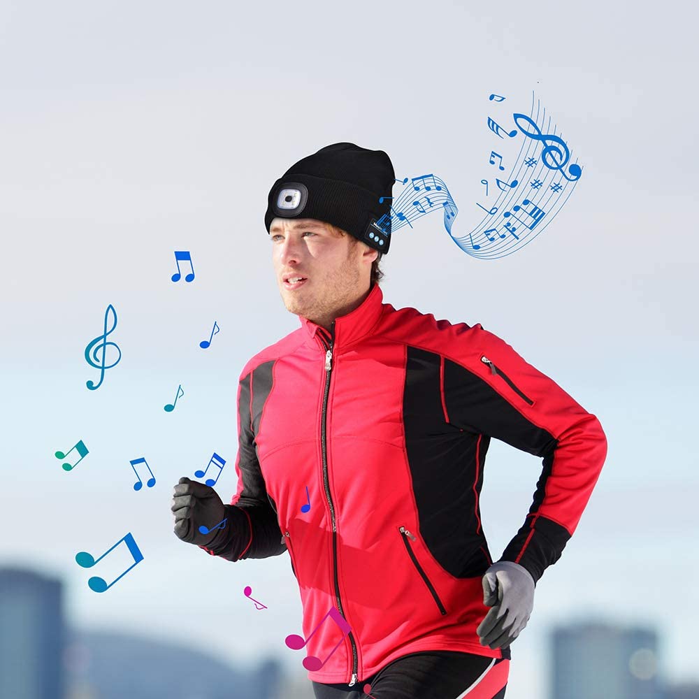 Beanie Hat With Light and Wireless Headphones, Bluetooth 5.0