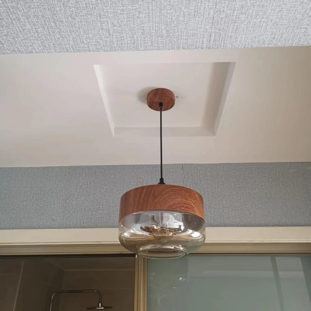 Harlow Nordic Wood and Tint Glass Pendant Light in Scandinavian Style