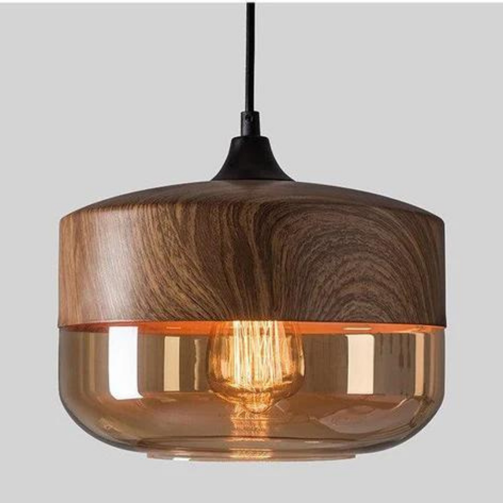 Harlow Nordic Wood and Tint Glass Pendant Light in Scandinavian Style